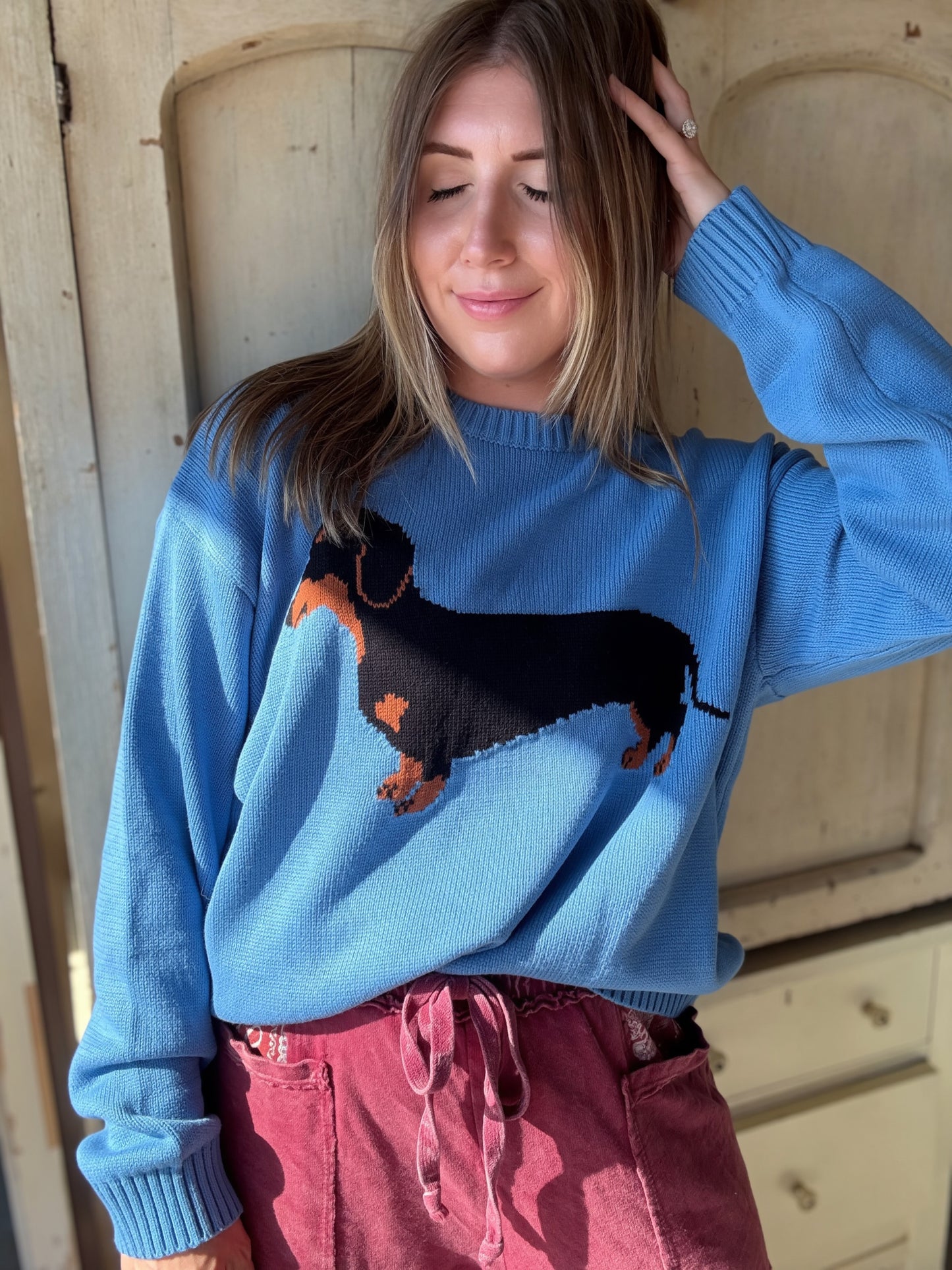 Pacific Blue Wiener Dog Sweater