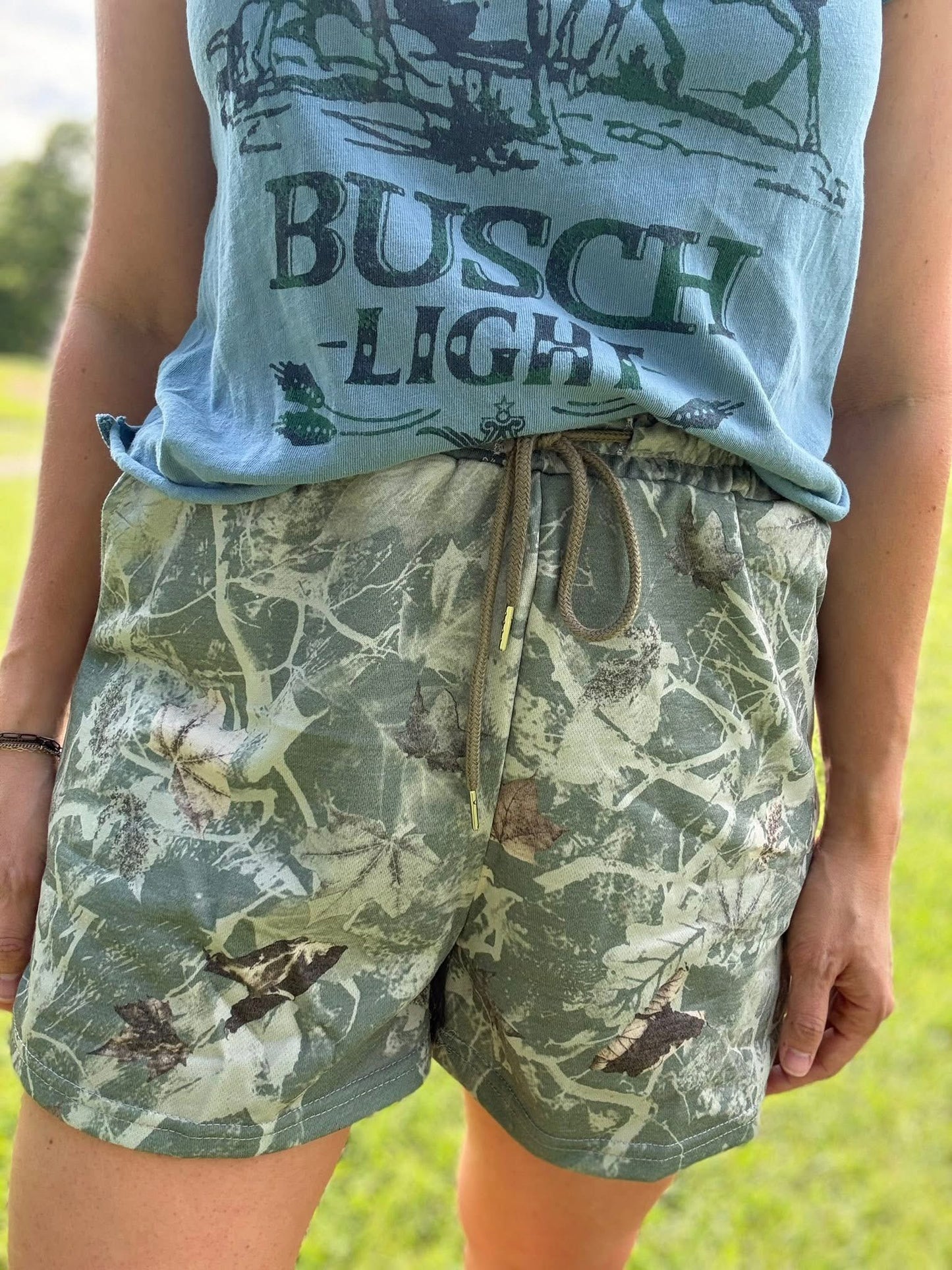 RIVERBANK GREEN CAMO DRAWSTRING SHORTS