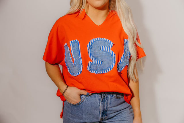 USA PATCHWORK TEE *RED