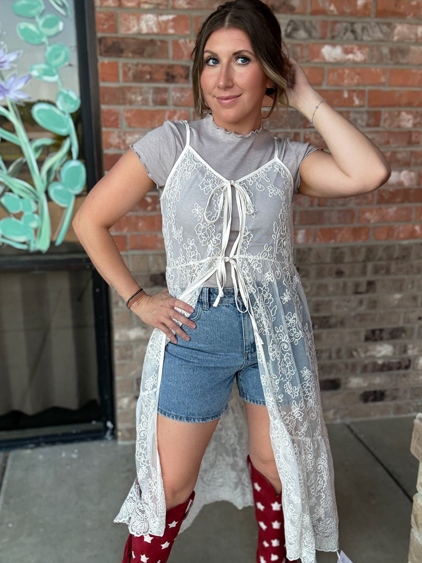 Delicate Tie Front Lace Overlay