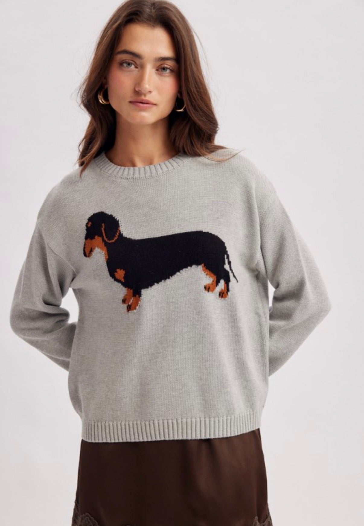 Heather Gray Wiener Dog Sweater