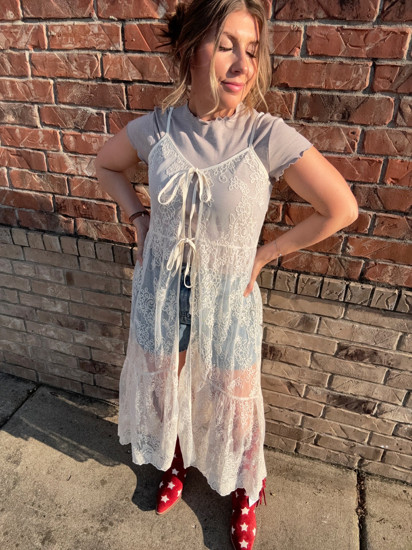 Delicate Tie Front Lace Overlay