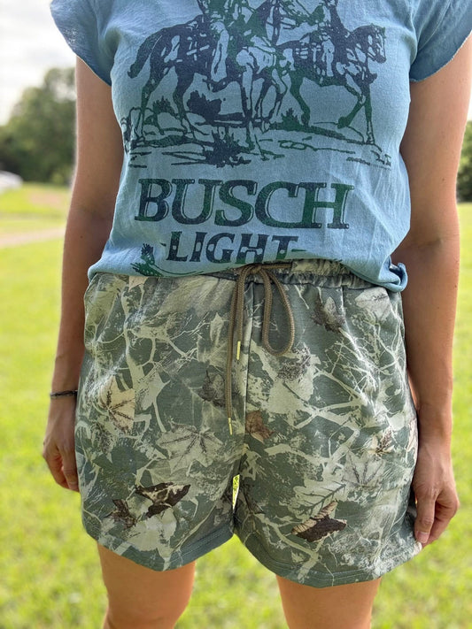 RIVERBANK GREEN CAMO DRAWSTRING SHORTS