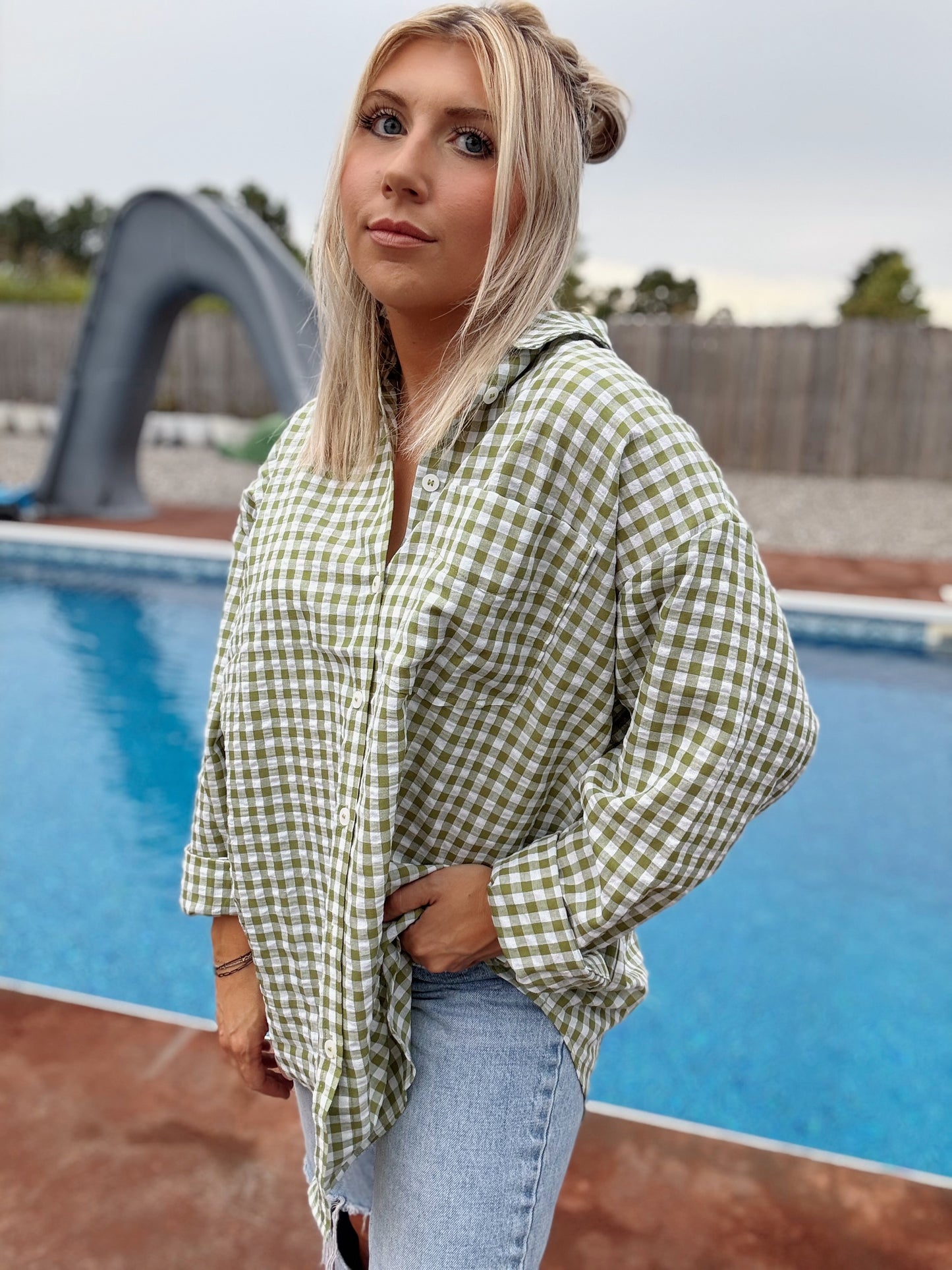 LEAF IT TO ME GINGHAM BUTTON DOWN