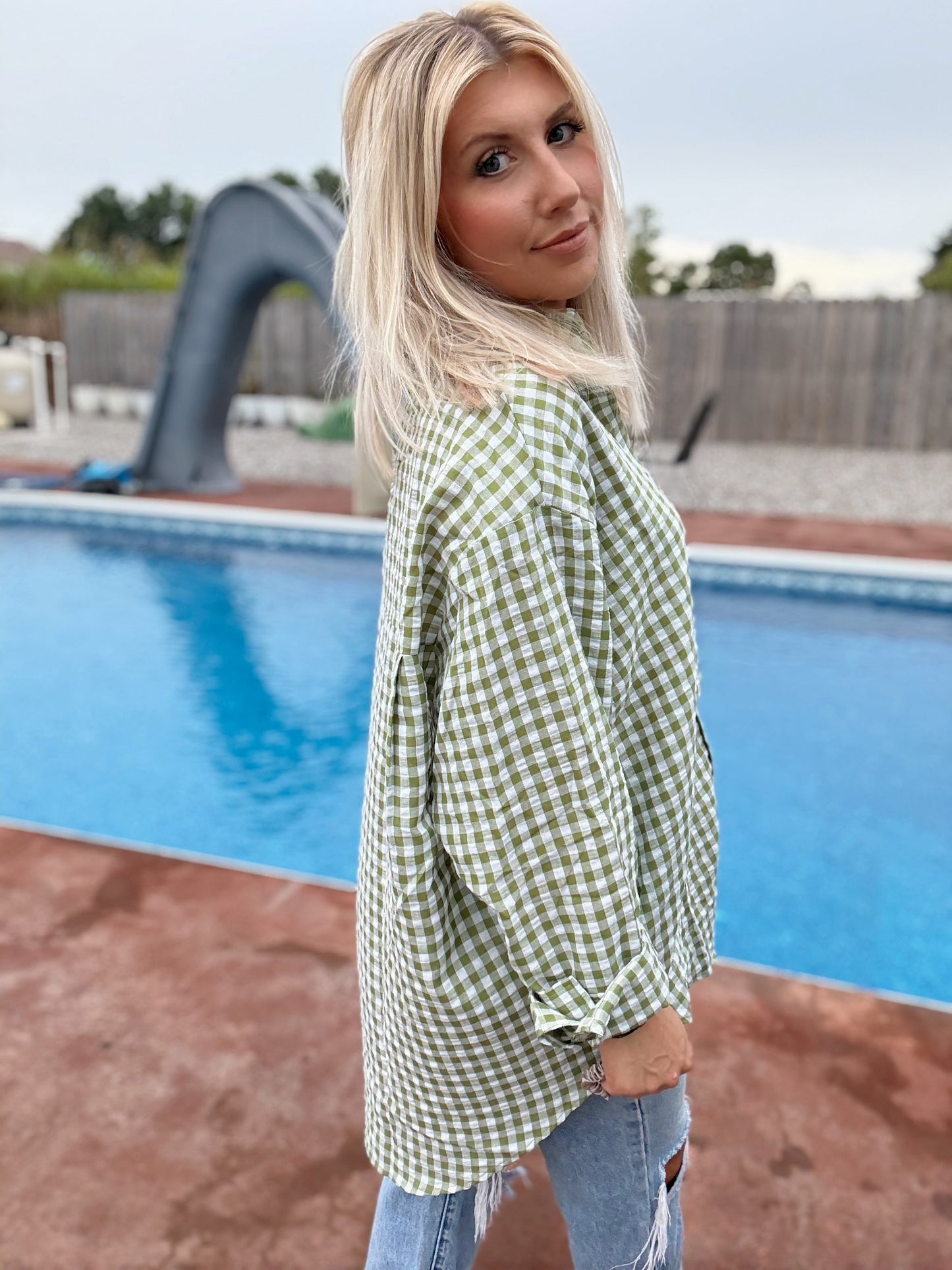 LEAF IT TO ME GINGHAM BUTTON DOWN