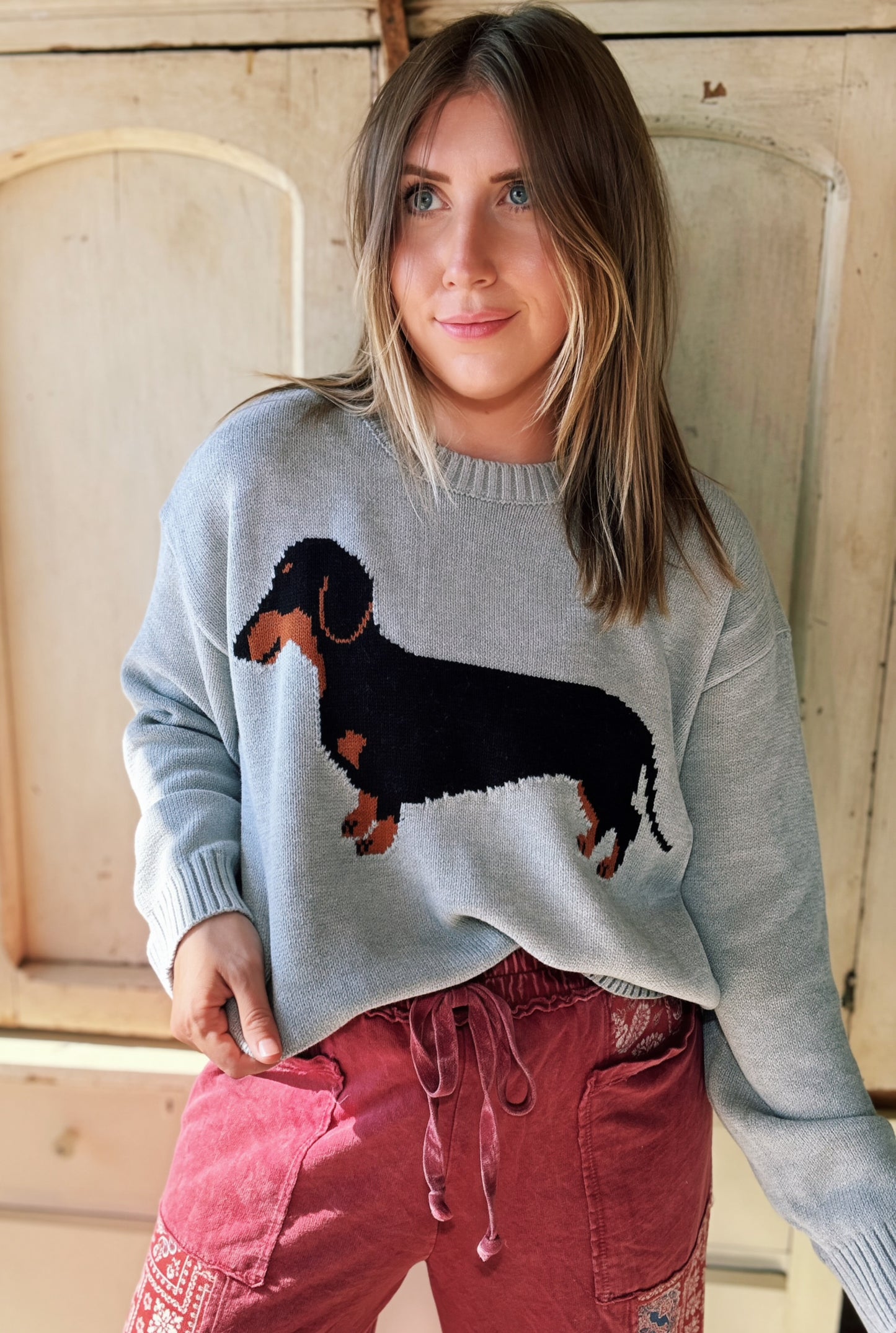 Heather Gray Wiener Dog Sweater