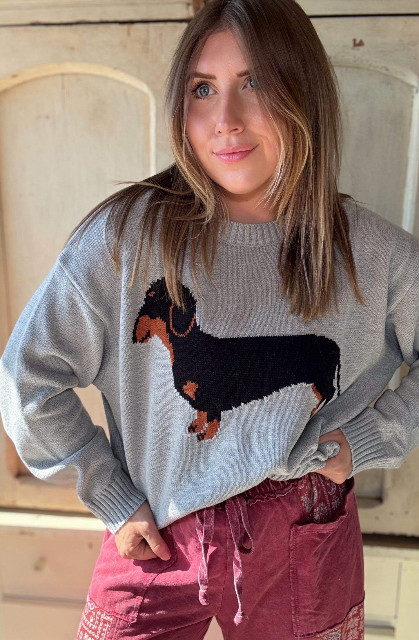 Heather Gray Wiener Dog Sweater