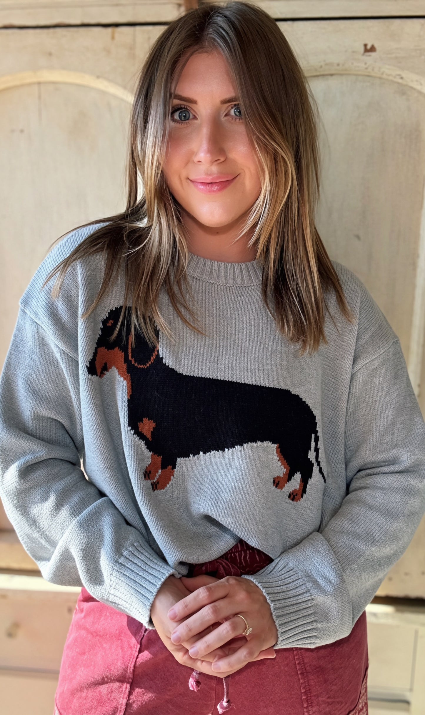 Heather Gray Wiener Dog Sweater