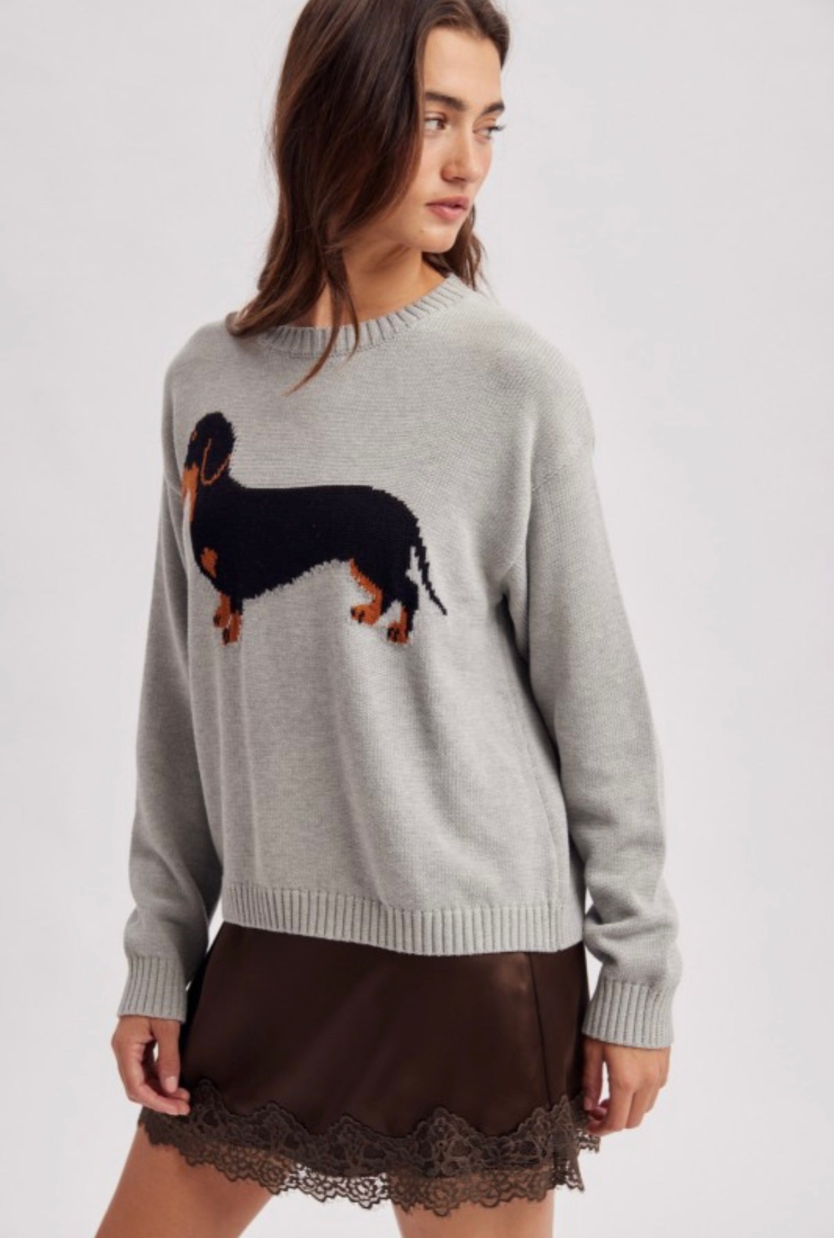 Heather Gray Wiener Dog Sweater