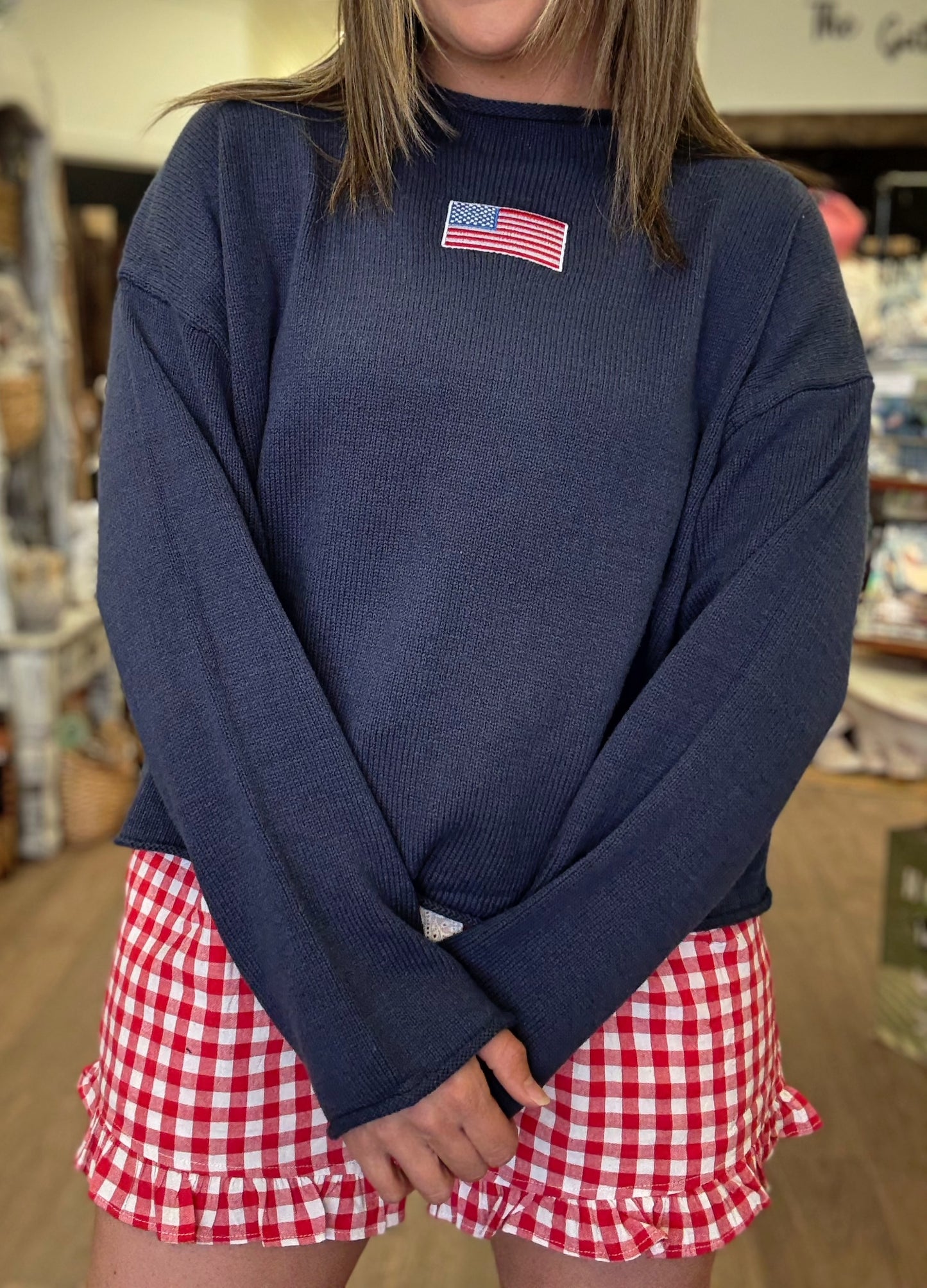 USA Flag Embroidered Sweater