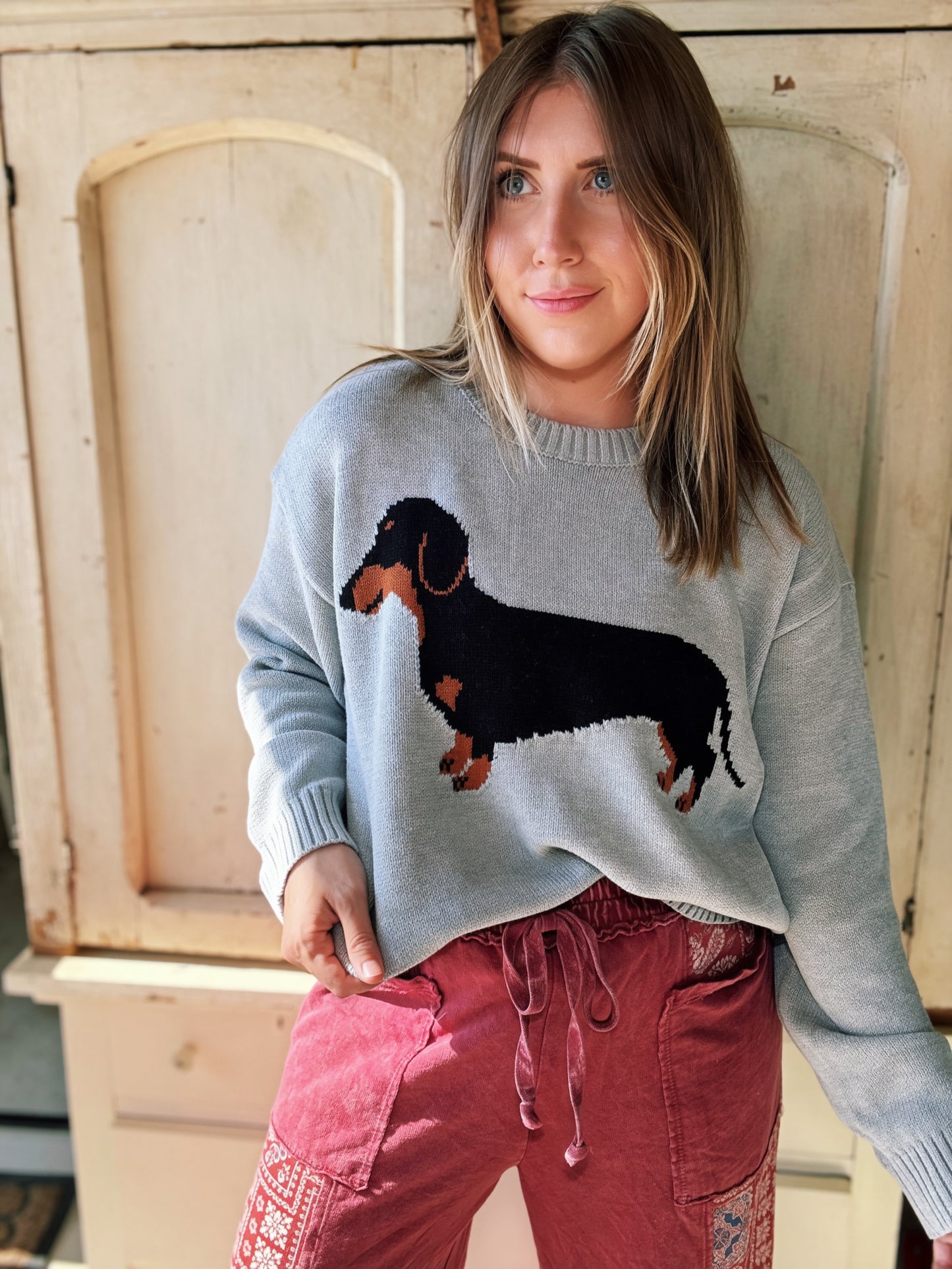 Heather Gray Wiener Dog Sweater
