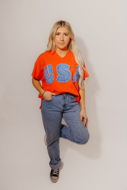 USA PATCHWORK TEE *RED